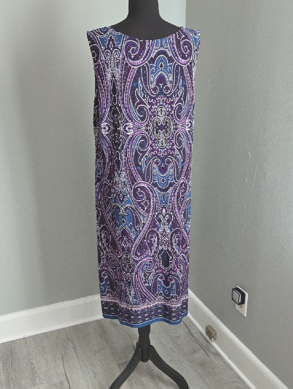 Dressbarn Blue and Purple Paisley Midi Dress 18 - Picture 5 of 7